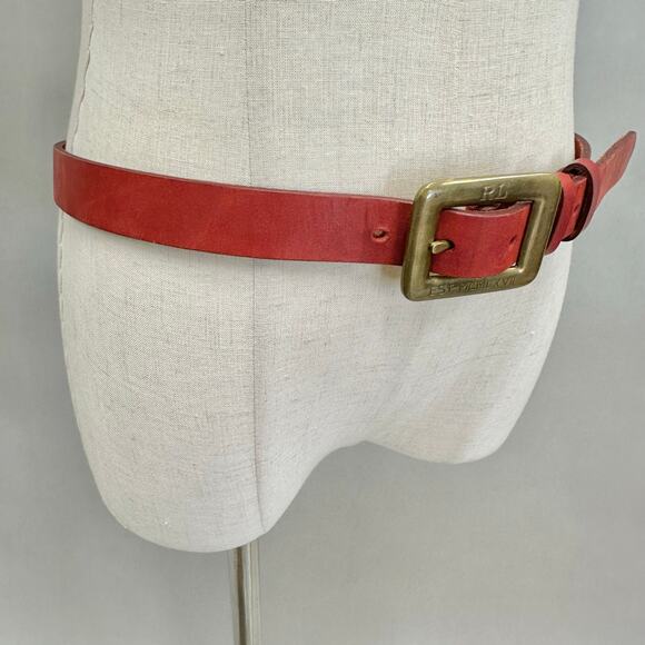 Ralph Lauren Red Leather Belt w/ Brass Buckle Size 34 RL MCMLXVII Made in Italy - Picture 5 of 16